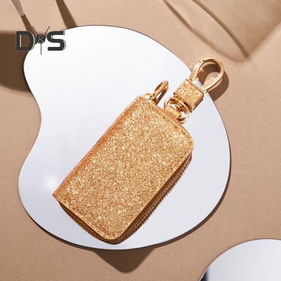 Faux din piele auto cheie husă mini portabil sclipici bărbați femei mașina cheie geantă breloc telecomandă cheie suport fermoar geantă protector husă