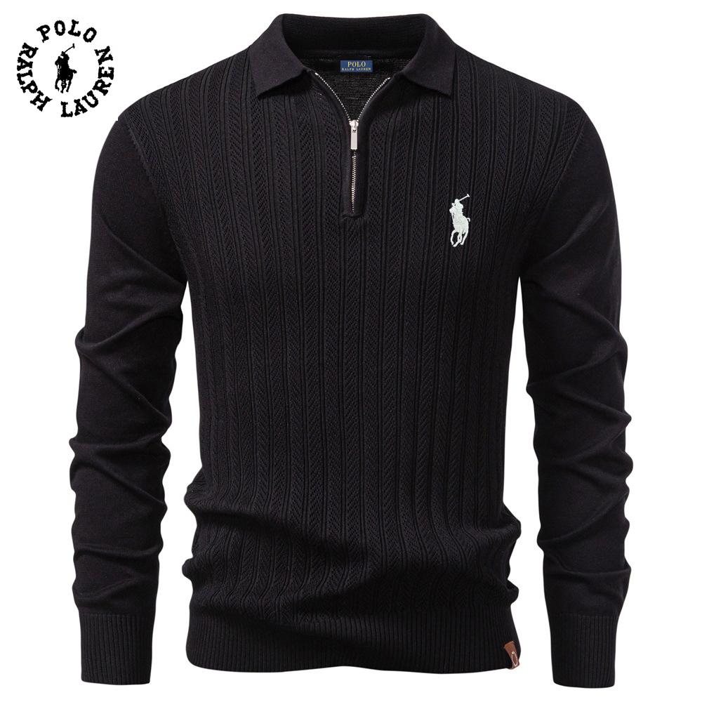 Polo Ralph Lauren Podzimní a zimní výšivka Nový pánský svetr s dlouhým rukávem Pletený svetr na půl zipu Business casual Tenký svetr