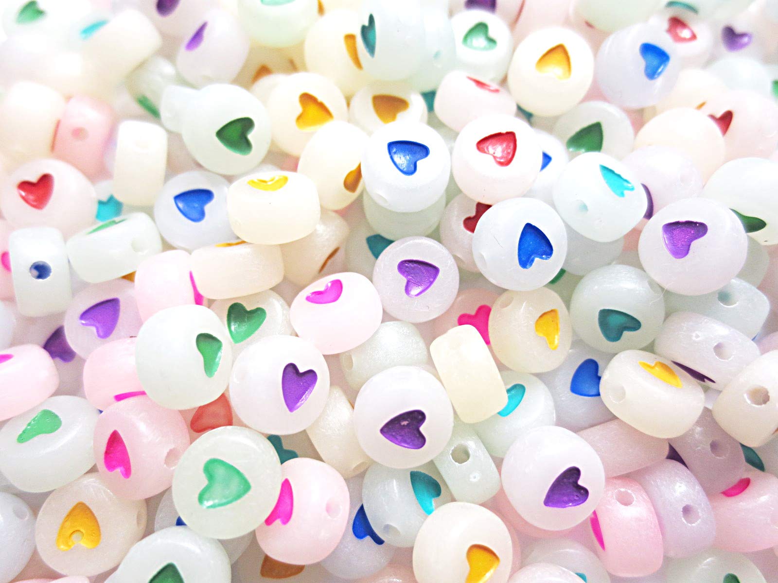 

300 Pieces Heart Pattern Luminous Beads 7mm Mixed Assortment Luminous Huey Handicraft Materials Huey H1570S54 Hole 1.1mm