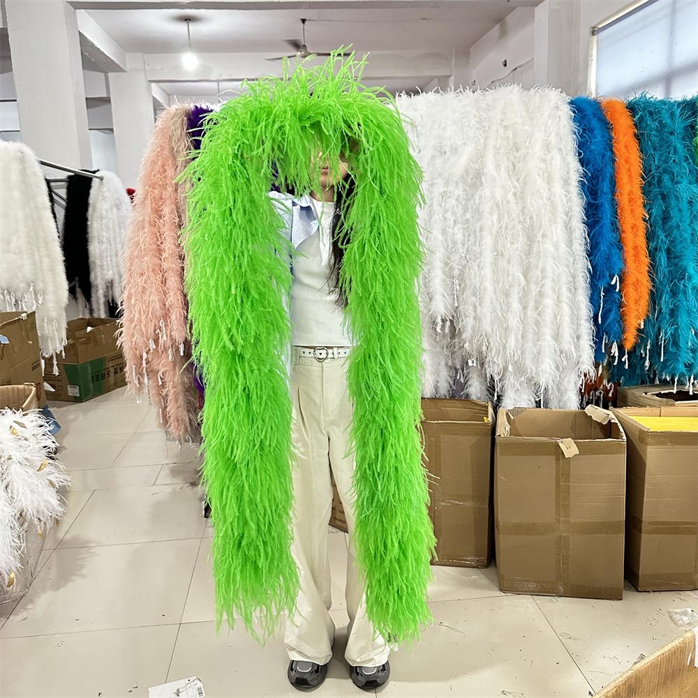 DIY 1 Ply Natural Ostrich Feathers Boa 2 Meter Fluffy Ostrich Feather Shawl for Wedding Party Dress Sewing Decoration Scarf