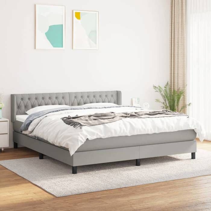 3129969 vidaXL Lit à sommier tapissier avec matelas Gris clair 180x200cm Tissu