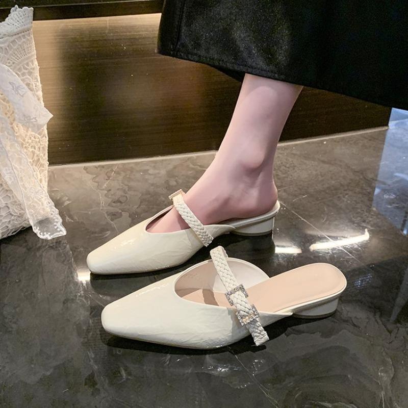 Damen Mules Schuhe 2026 Sommer Neu Spitz Zehen Blockabsatz Damen Hausschuhe Mode Kleid Party Mittlerer Absatz Schuhe Damen