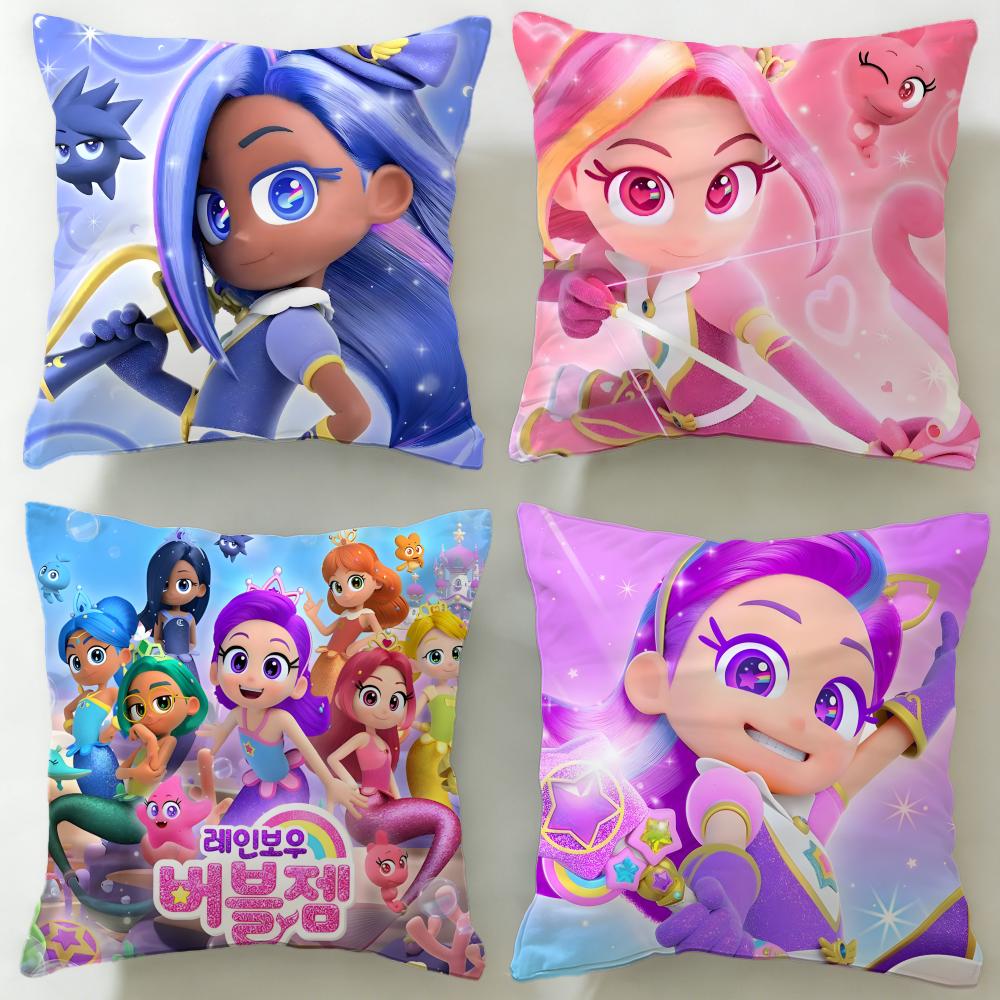 Classic Anime Rainbow Bubblegem Cushion Cover Soft EasyWash Pillow Case Versatile for Couch Bed Travel and Office
