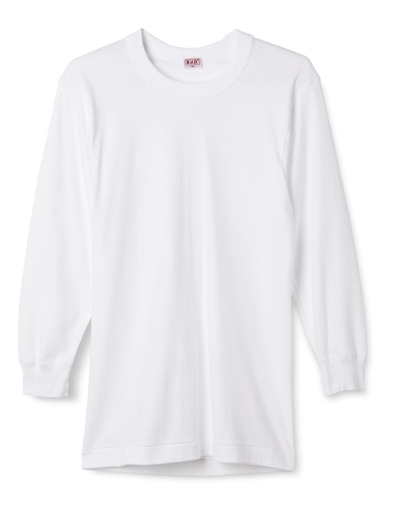 BVD Crew Neck Long Sleeve Warm Thick Smooth Size M Men's T-Shirt, Innerwear, 100% Cotton, Fabric, White,