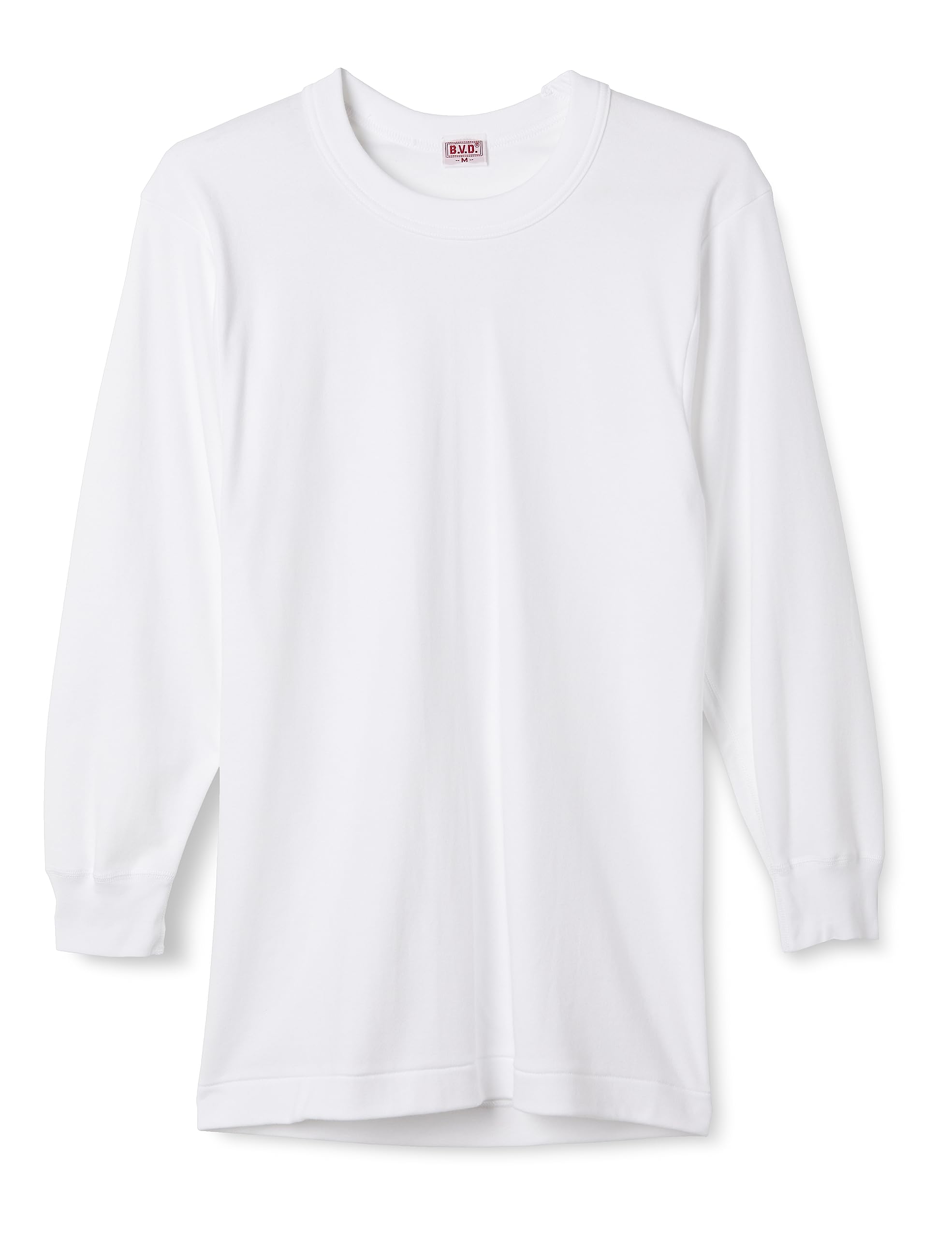 

BVD Футболка с круглым вырезом, длинным рукавом, теплая, плотная, гладкая, размер M, мужская, нижнее белье, 100% хлопок, ткань, белая, белый
