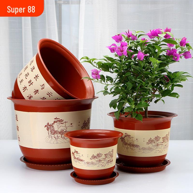 Vaso Fioriera Grande Resistente in Resina con Sottovaso - Aspetto Ceramica Fatto a Mano per Balcone o Scrivania