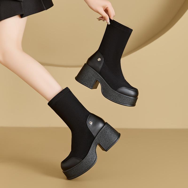 -857 erhöhende Wildlederstiefel Damen Herbst und Winter neue Stiefel Mode vielseitig elastisch dünne Stiefel Trend
