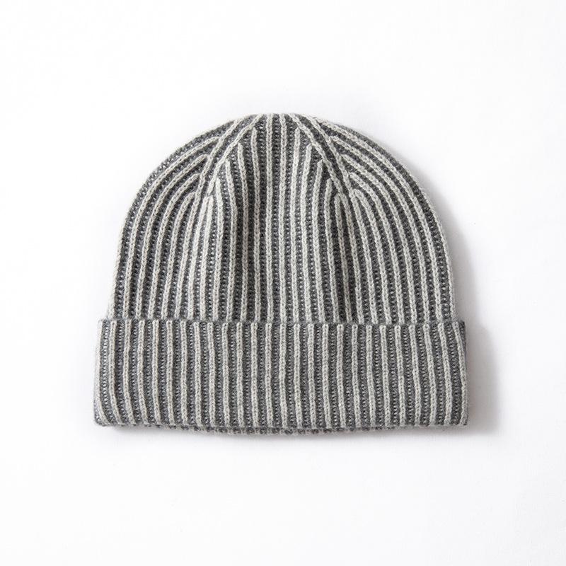 Pure Cashmere Autumn and Winter New Men's and Women's Ingot Needle Two Color Warm and Stylish Toe Head Ear Protection Knitted Hat