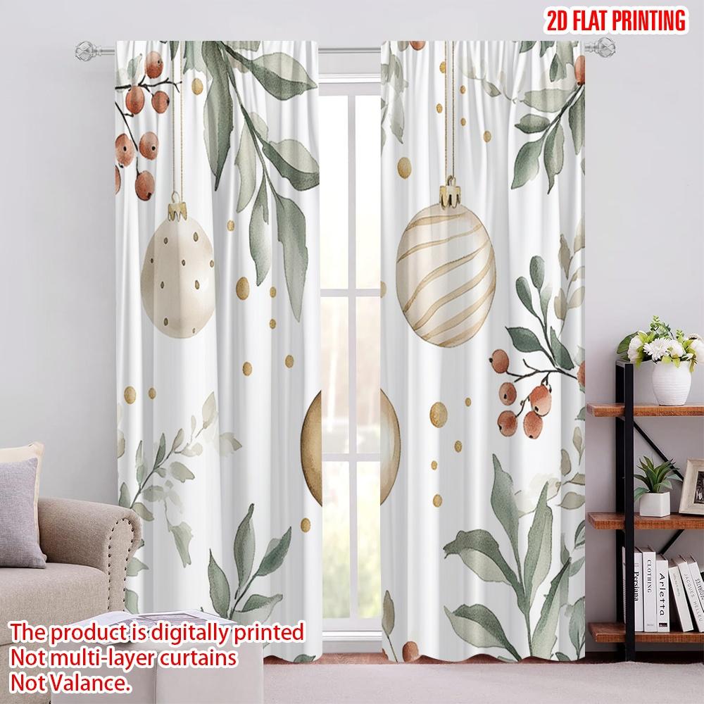 

2pcs,2D plane printing Curtains Christmas Ornaments Holly Berries (3) 100% Polyester (without rod) Outdoor Decorations for 52.50 × 116.00 cm 2 pcs