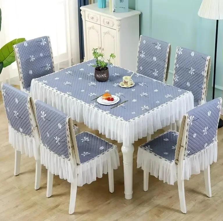 Lace Skirt Hem Chair Cover European Style Dining Table Cloth Cushion Flat Printed Tablecloth Fabric Art Stool Cover Cloth