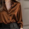 Women's Solid Color Lapel Smooth Simple Business Office Long Sleeve Shirt Elegant Shirt