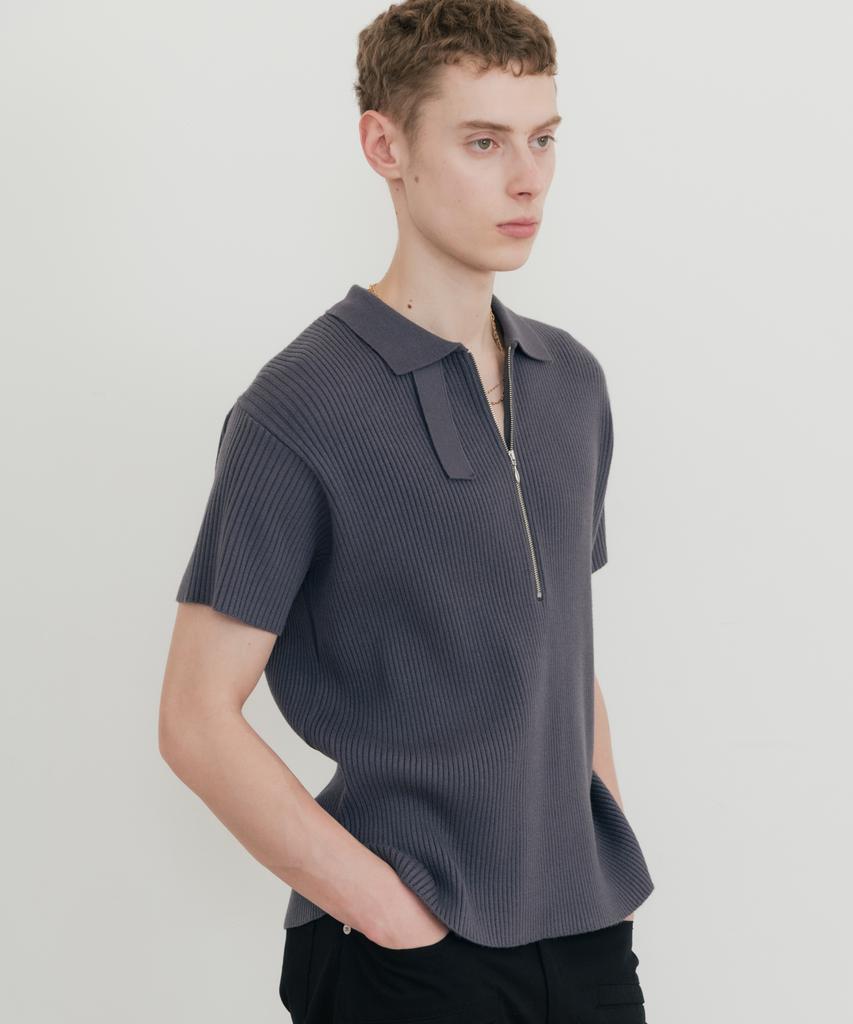 SSIN AND LEE Lounge Half Knit Polo Shirt Charcoal