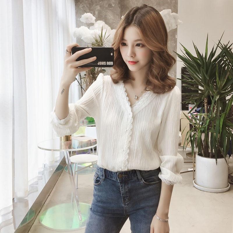Mit Sling Einfarbig Chiffon Shirt frauen Langarm Top Neue Frühling/Sommer Koreanische Version V-ausschnitt Sonnenschutz Bodenbildung bluse
