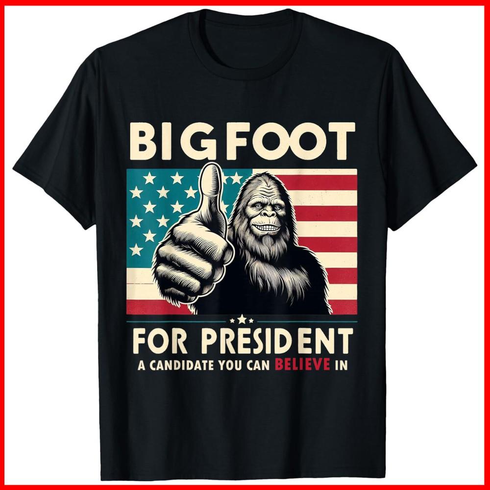 Vote Bigfoot for President 2024 Funny Election Black Cotton T-Shirt Unisex T-Shirt S