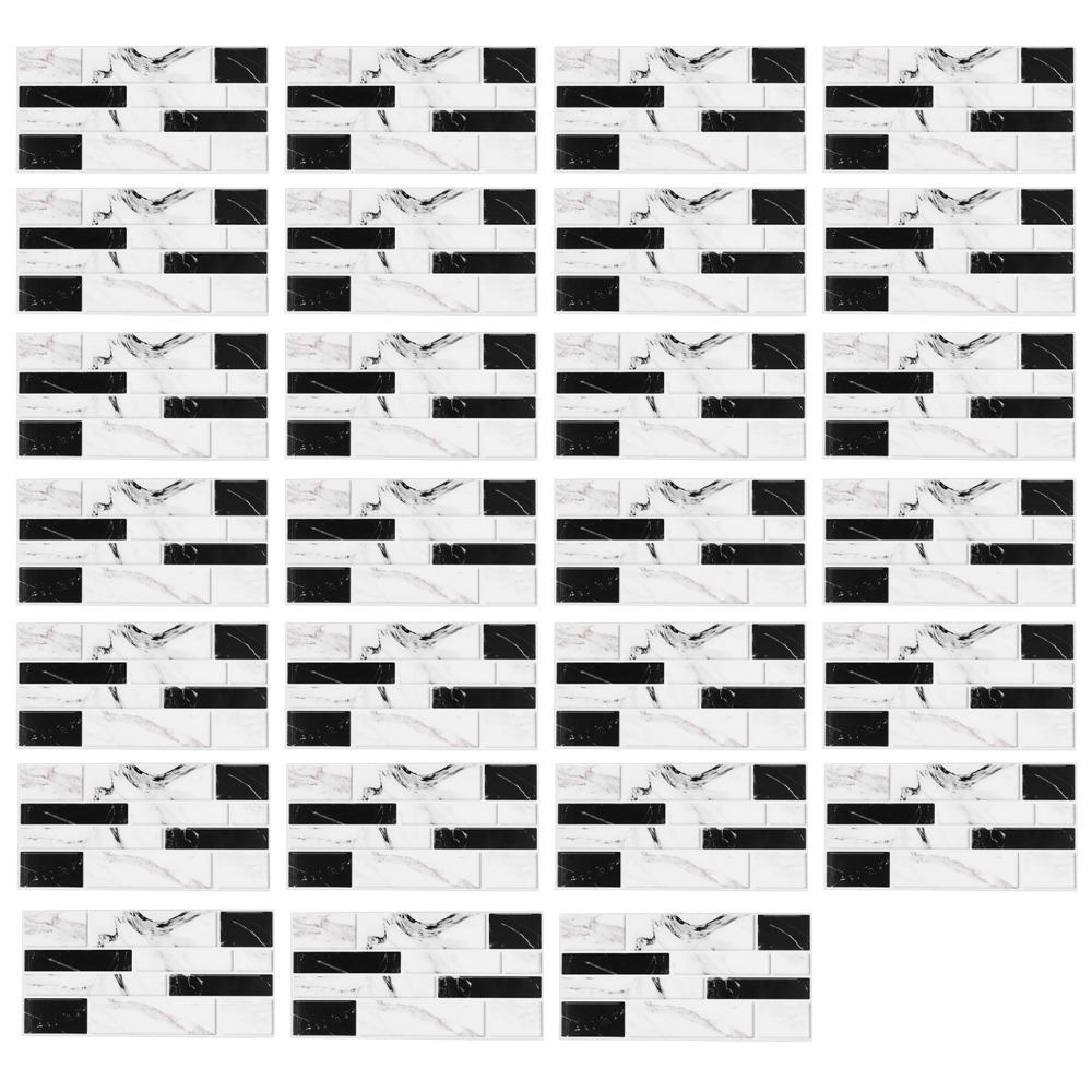 24pcs PVC Faux Brick Wall Sticker black white 3.94*7.87in Self Adhesive Wall Tile Rectangle Self-adhesive