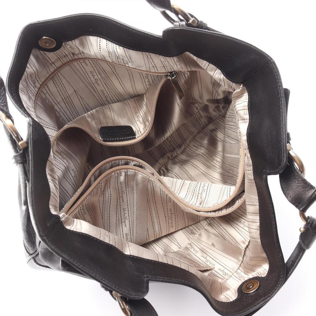 Used Salvatore Ferragamo Gancini Handbag leather Black Used Women