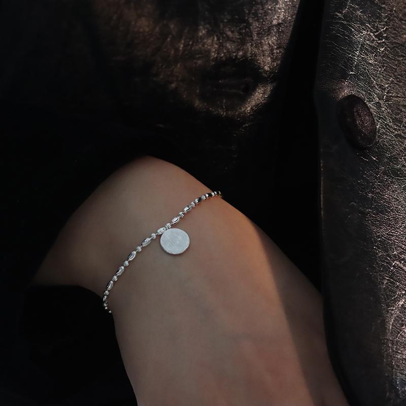 ANENJERY Round Coin Bracelet for Women Matting Lucky Bead Chain Bracelet Shiny Summer Jewelry New