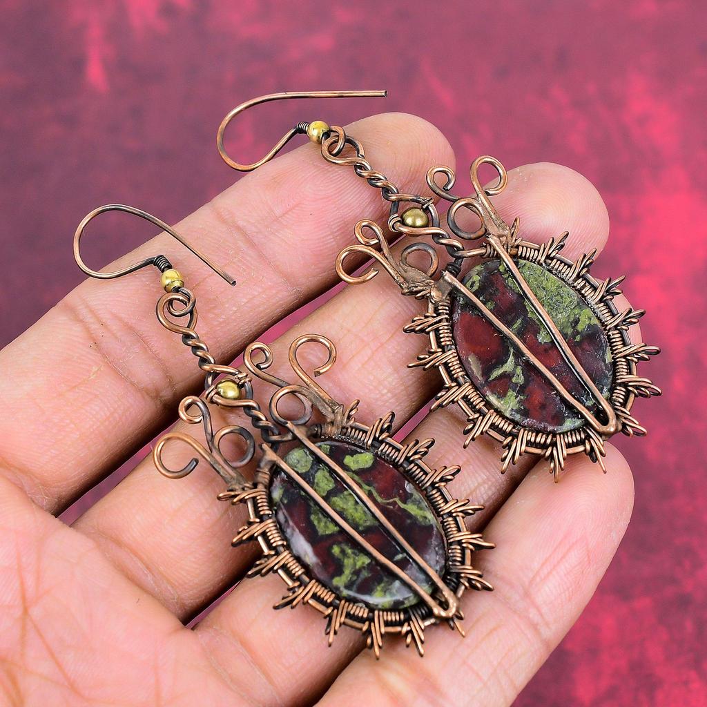 Dragon Bloodstone Earring Copper Wire Wrapped Earrings Handmade Copper Jewelry Very Pretty Gemstone Earring Wire Wrap Jewelry Gifts for Wife