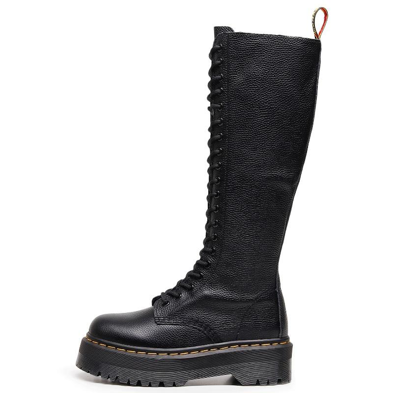 

Muffin bottom lychee pattern long boots women s hole first layer short boots thick sole leather round head trend 35
