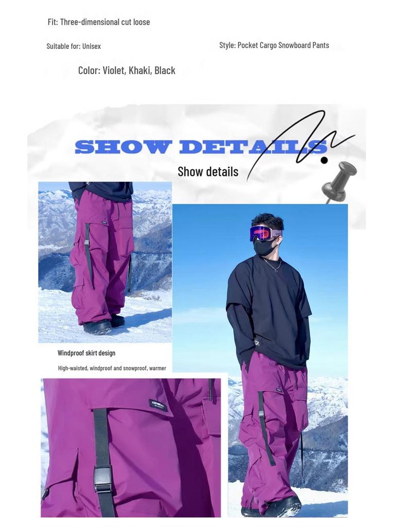 Bingdu Violet 2025 Unisex Snow Pants: Waterproof, Thickened, Warm, Heavy-Duty Winter Wear