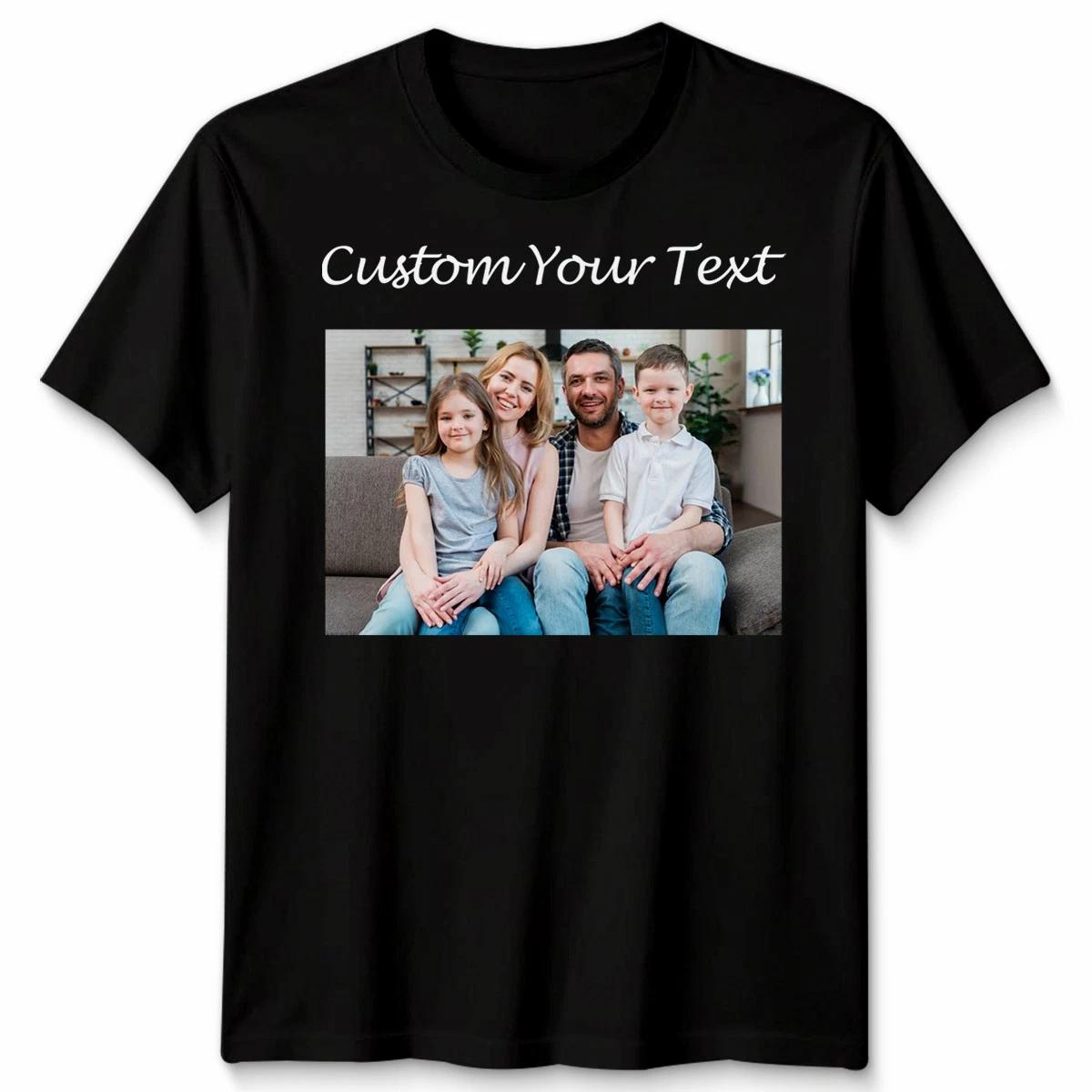 Custom Photo Upload Personalised Family T-Shirt Any Text Unisex Printed Shirt#1 2XL