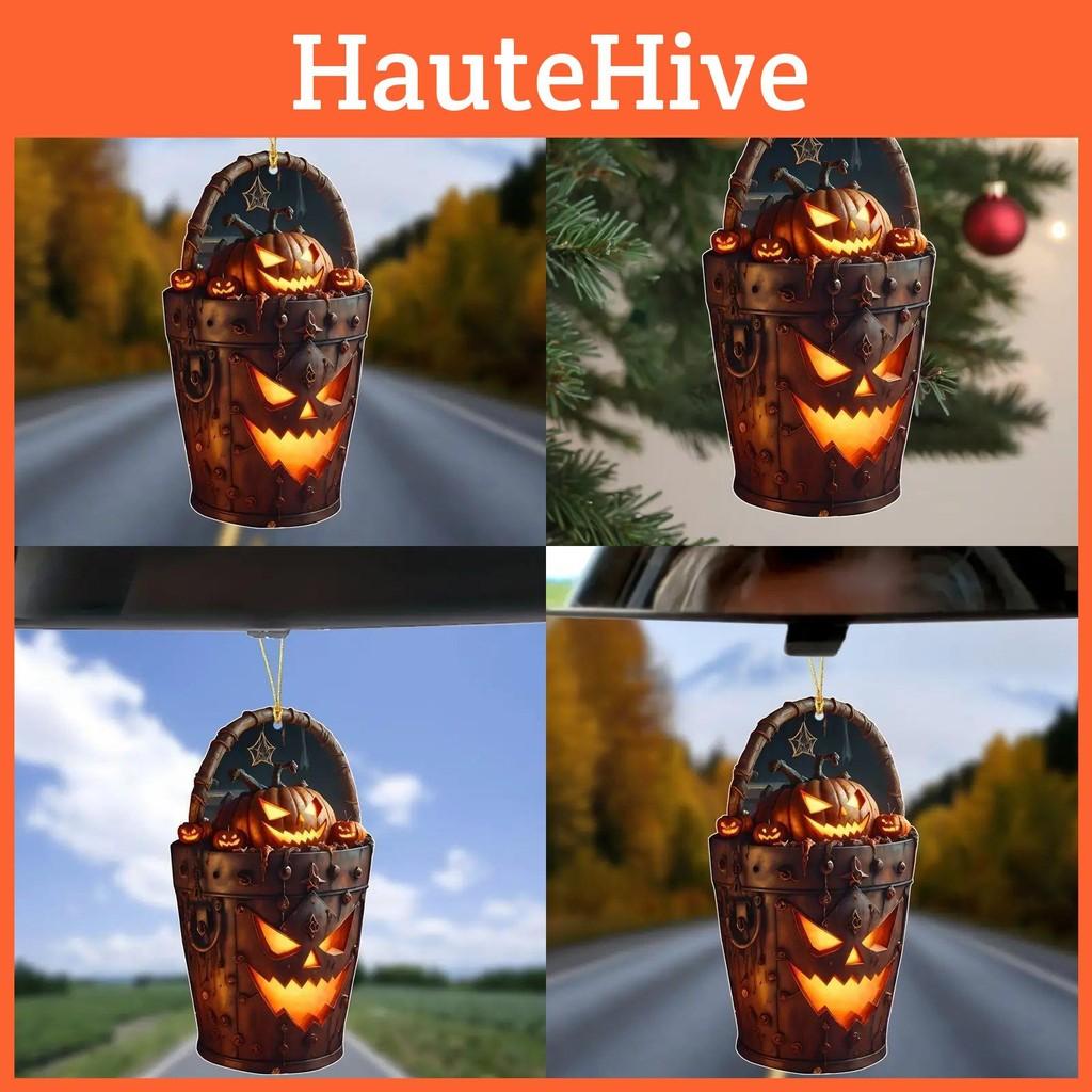 Acrylic Halloween Car Pendant With Cartoon Pumpkin Head Bucket For Decoration