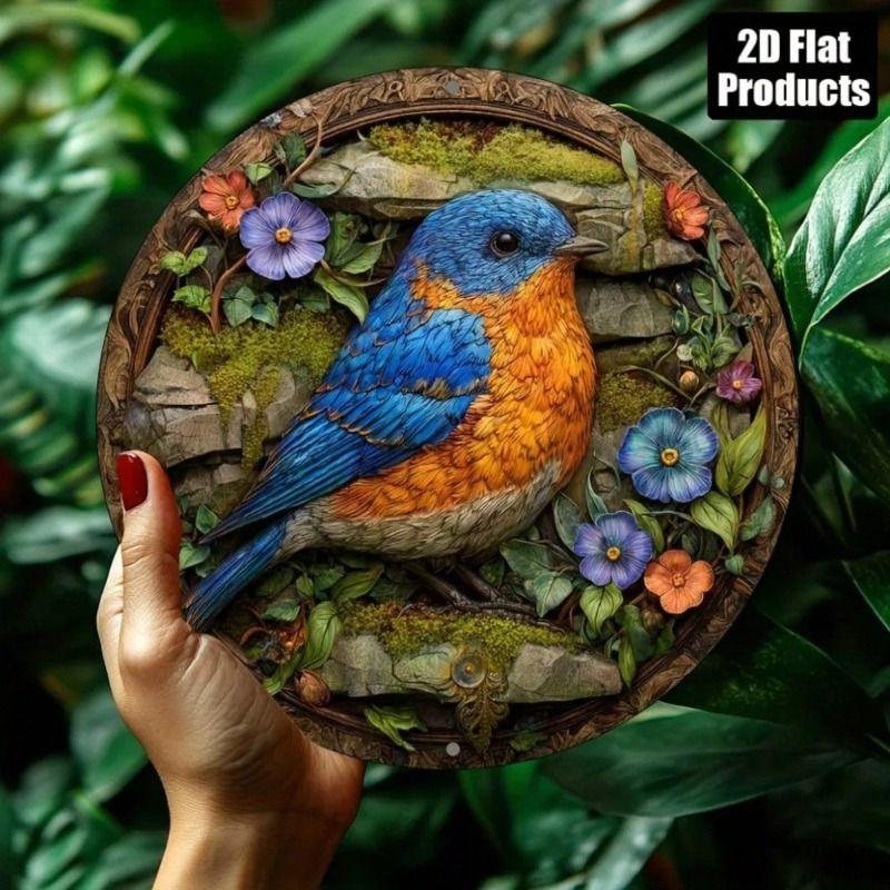 

Round Metal Wall Art Bird 8x8 Inch for Halloween Autumn Christmas Home Decor