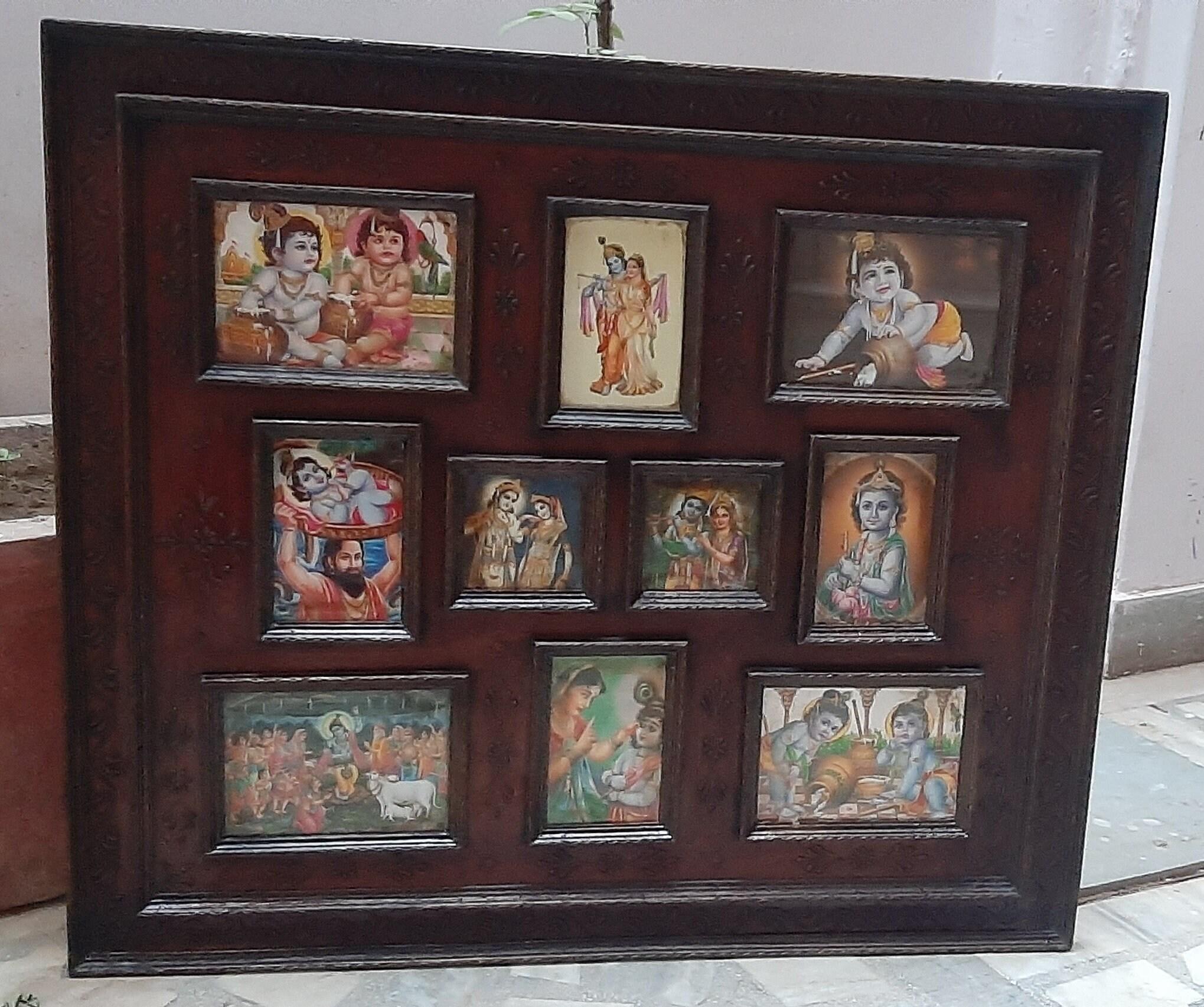 

Hand Carved Wooden Lord Krishna Photo Frame - Hindu Wall Decor 16” X 8” X 24” (l x w x h) разноцветный
