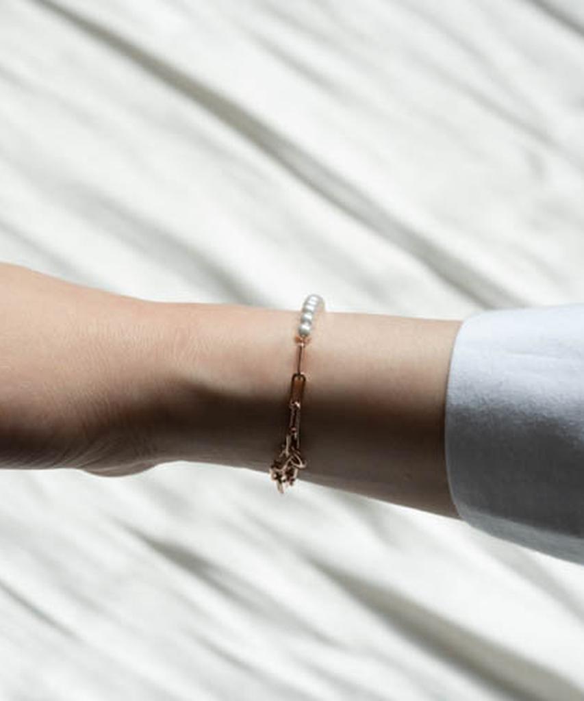 Alleun Silver 925 Chain Link Pearl Silver Bracelet