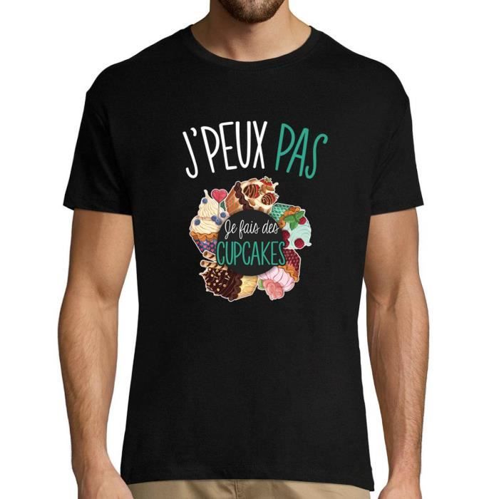 T-shirt Homme - J'peux pas je fais des cupcakes - Noir - Manches courtes - Col arrondi - Regular