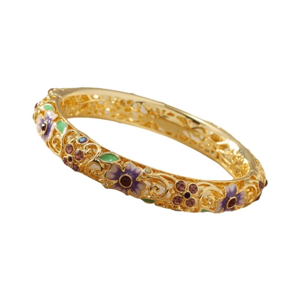 Zircon Cloisonne Bracelet Hollow Wire Filigree Peony Jewelry Fashion Jewelry фиолетовый