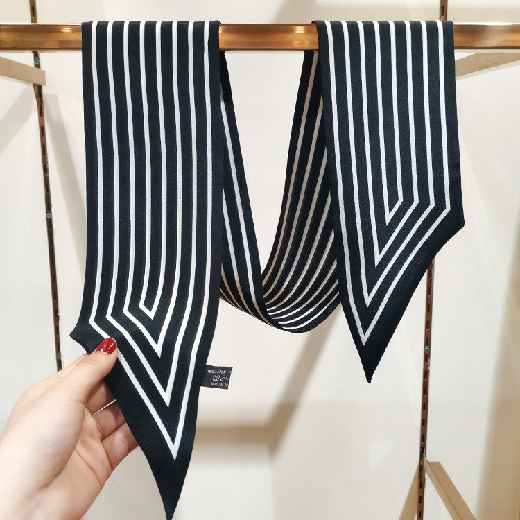 Simple lines and versatile scarf Double-layer striped commuting simple silk double crepe silk scarf Women s small streamer long scarf 10cm*120cm