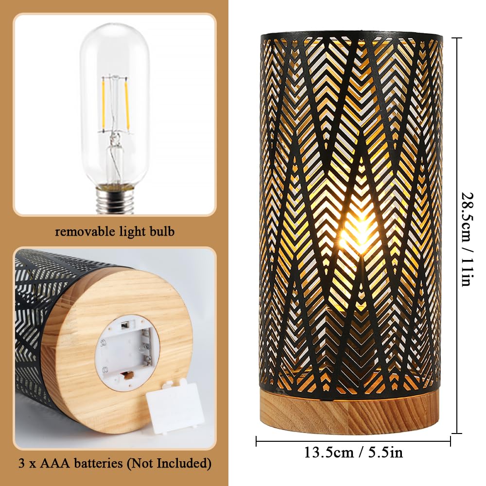 JHY DESIGN Battery-operated LED Table Lamp, 19cm Tall, Stylish Indirect Lighting, Decorative Lamp, Retro Style, Wooden Base, Suitable for Bedrooms, Ja