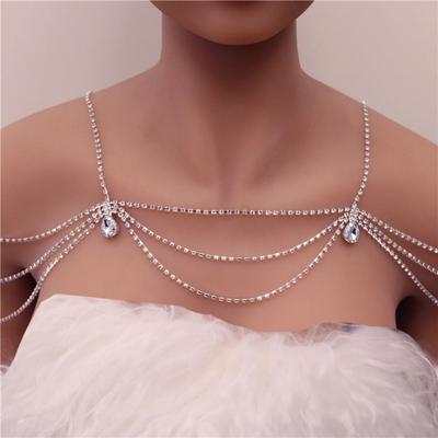 Retro Tassel Bling Body Chain Luxury Women's Shoulder Chain Rhinestone Collarbone Chain  Evening