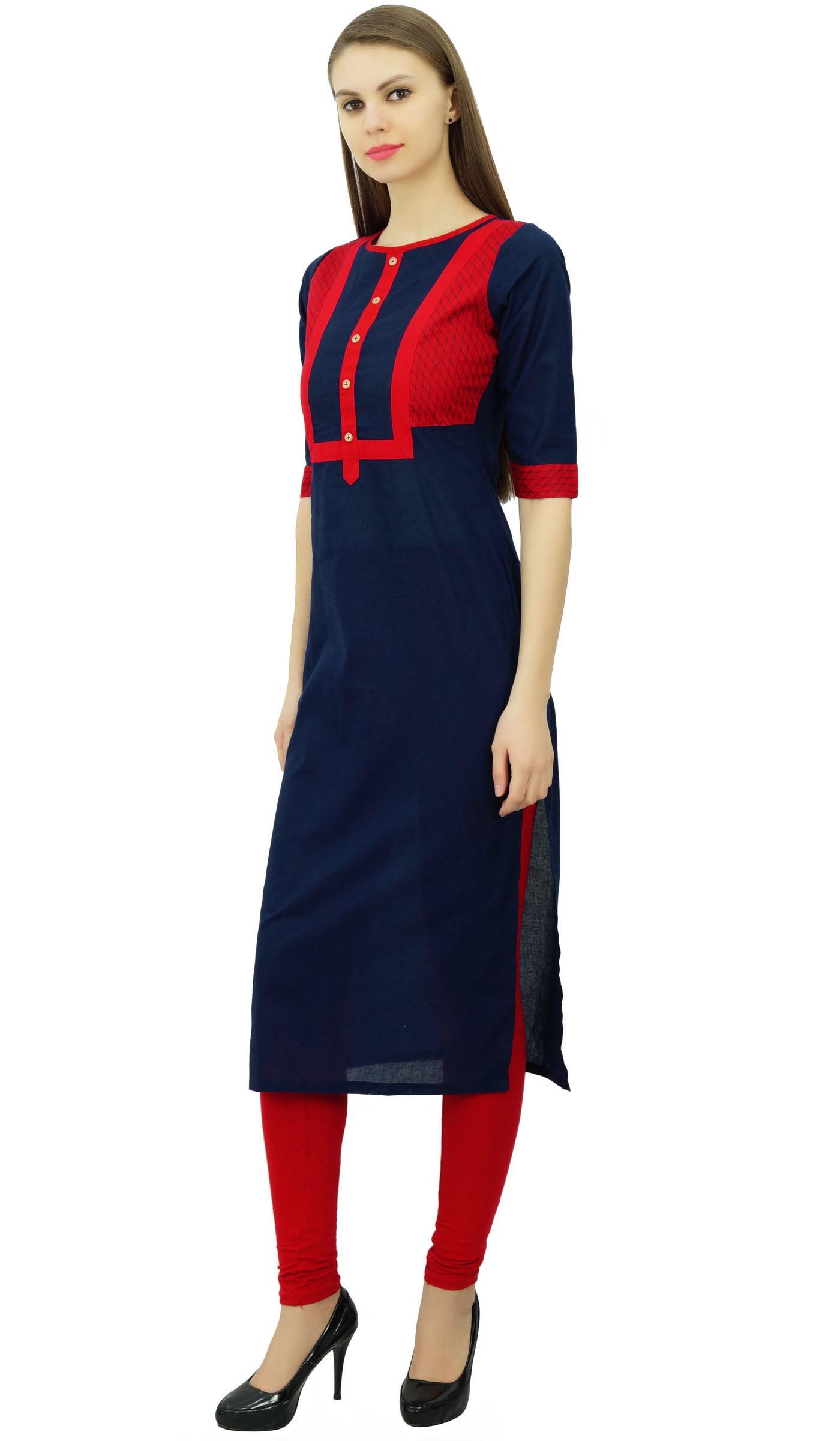 

Phagun Women Indian Ethnic Cotton Kurti Casual Wear Tunic Top Straight Kurta 8 темно-синього кольору