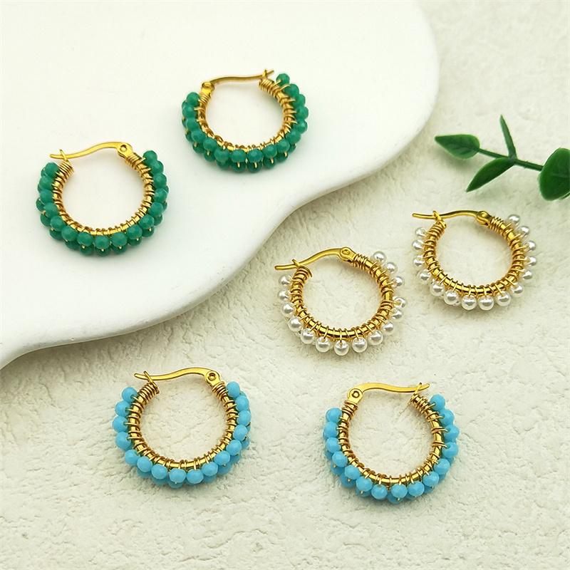 Trend Colorful Bead Drop Earrings For Women Girls Stainless Steel Green Color Female Dangle Earring Jewelry Valentine Day