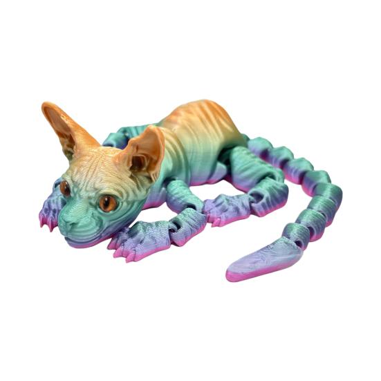 

3D-печатная фигурка лысой кошки с подвижными суставами, фигурка кошки-сфинкса, шарнирная модель животного, игрушка для домашнего офиса, книжной полки, украшения для рабочего стола, орнамент разноцветный