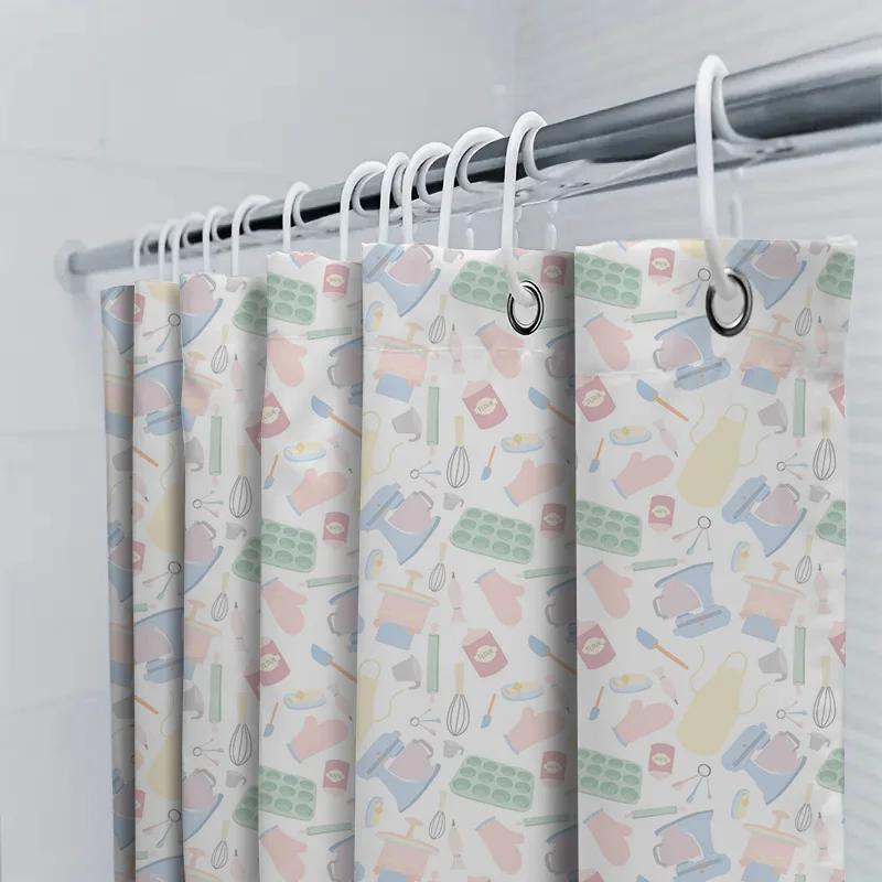 Kitchen Pattern Shower Curtain Decor Pastel Colors Cooking Utensils Print For Bathroom Accessories In Home Kitchen