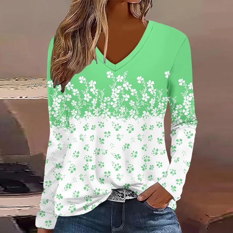 Women's Long Sleeved T-shirt Fashion Flower 3D Printed V-neck Long Sleeve Tops  Autumn Casual Festive Tops For Women Clothing