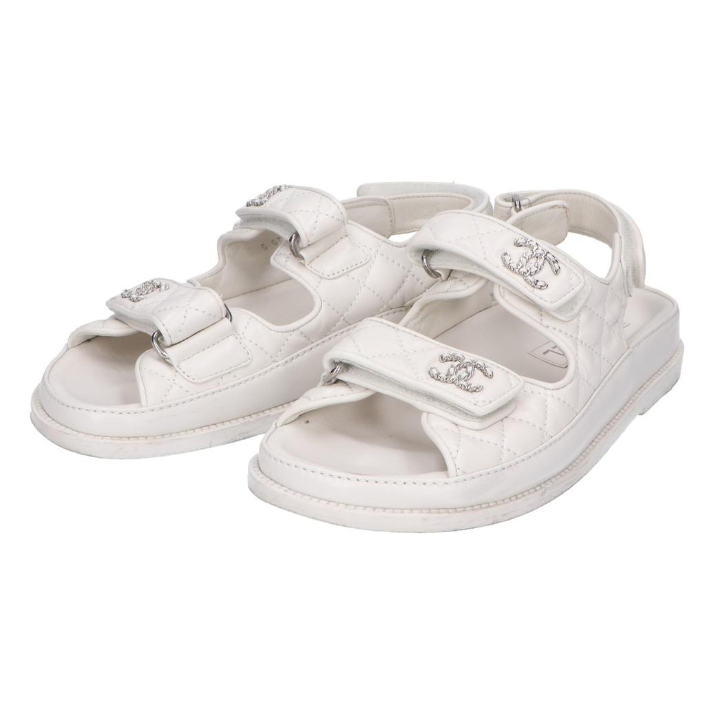 Chanel G35927 CC Logos Gesteppte Sandalen/ Schuhe 37 weißGebraucht