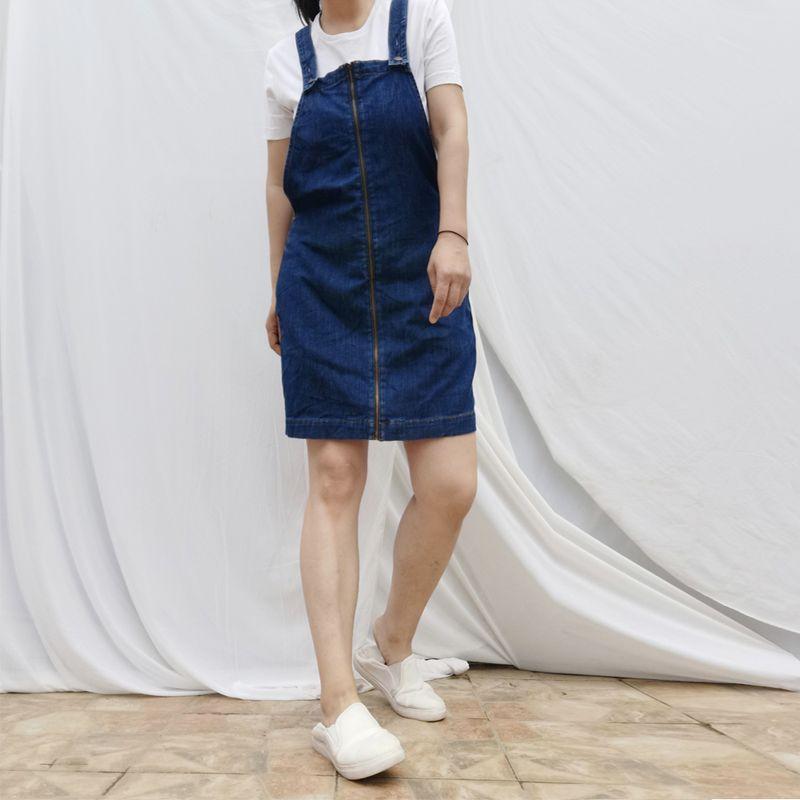 

20% off for One Piece and 50% off for Two Pieces Ying Home Suspender Skirt Blue Big Zipper Stretch-Free Spring and Summer Denim Skirt Premium 5281 Eagle Zipper Dress S
