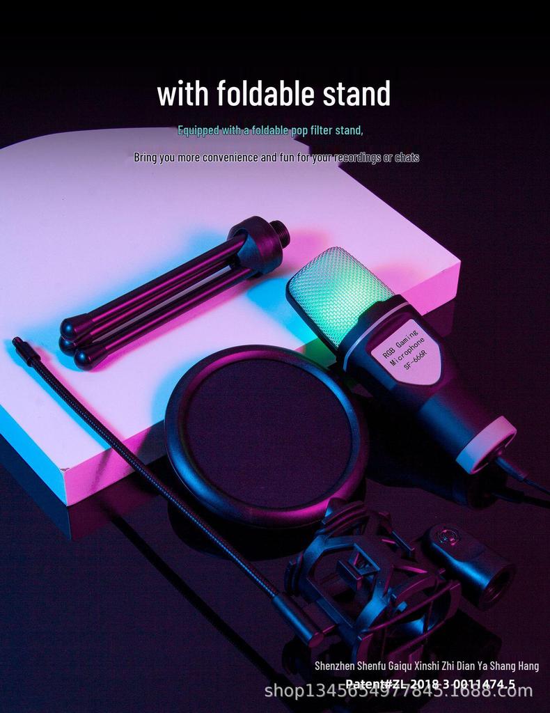 SF-666R RGB USB Condenser Microphone with Shock Mount for Gaming