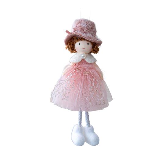 Christmas Angel Doll Hanging Decoration Top Hat Lace Dress Long Legged Plush Girl Hanging Ornament Holiday Party Pendant