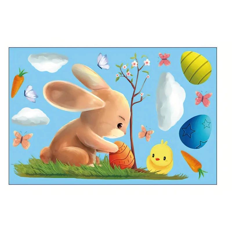 Window Sticker Egg Design Removable Door Sticker Wall Decoration Happy Easter Easter Bunny Sticker For Kids' Room Decor Easter