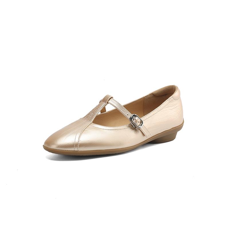 Fashion New Spring/Summer Genuine Leather Women Pumps Shoes for Women Fashion Retro Round Toe Mary Jane Shoes Ladies Handmade Beige