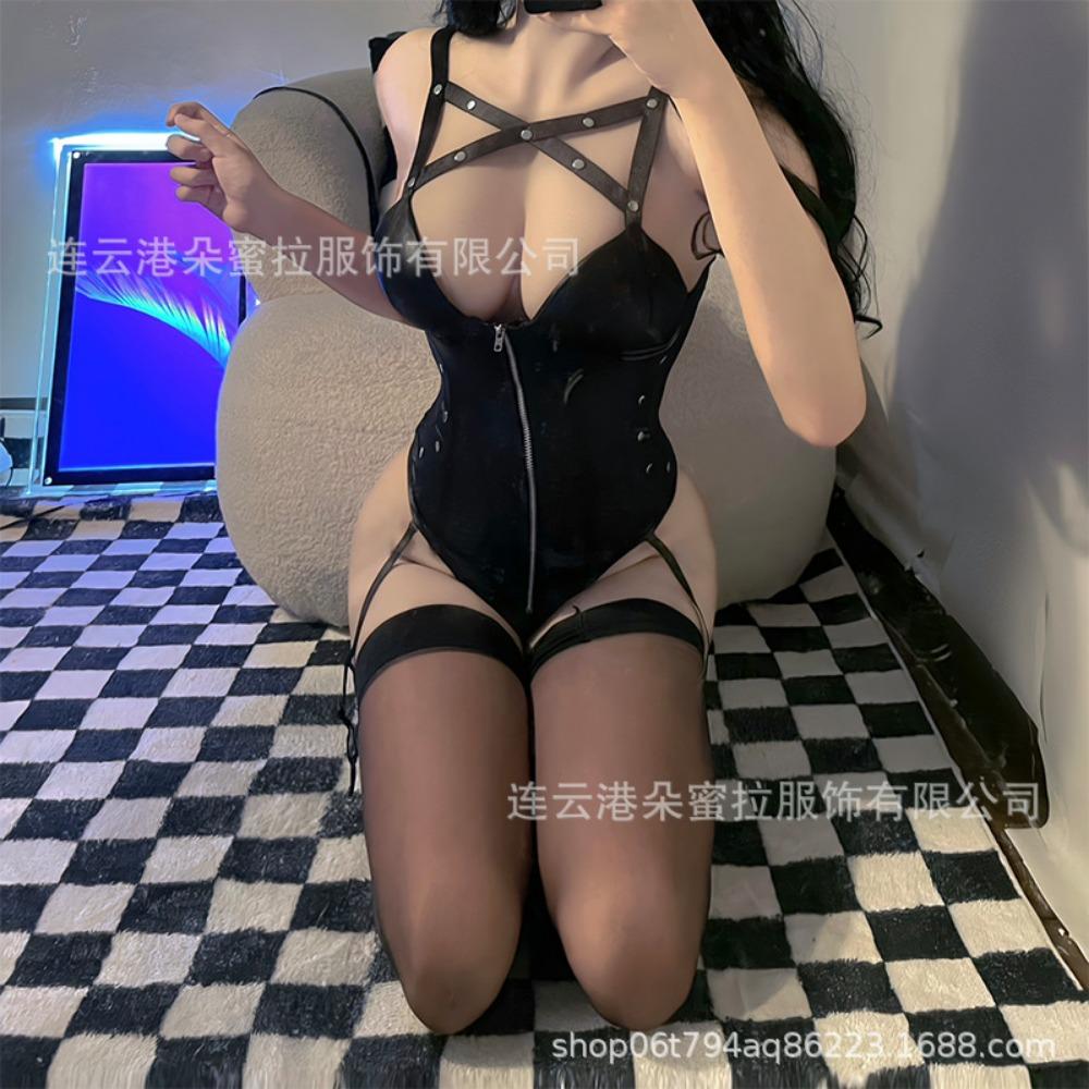 Sex Underwear Cos Backless Dark Retro Wind Velvet Patent Leather Side Split Cheongsam Dress Character Uniform Woman