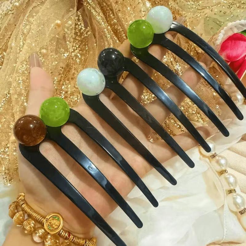 French Twist Pearl Beads Hair Stick Hair Clip Acetate U-Shaped Hairpin Vintage Tortoise Shell Women Hair Bun Pin Headwear