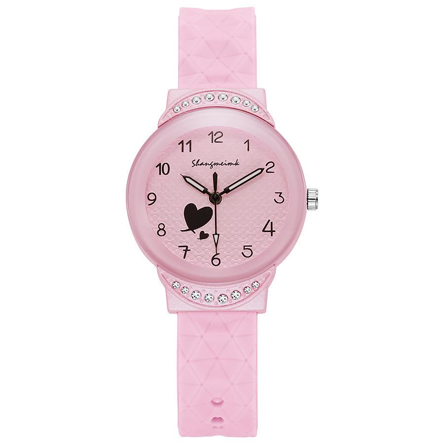 Candy Color Student Watch With Diamond Small Watch Head Girl Watch, Middle School Student High School Girl Quartz Watch розовый