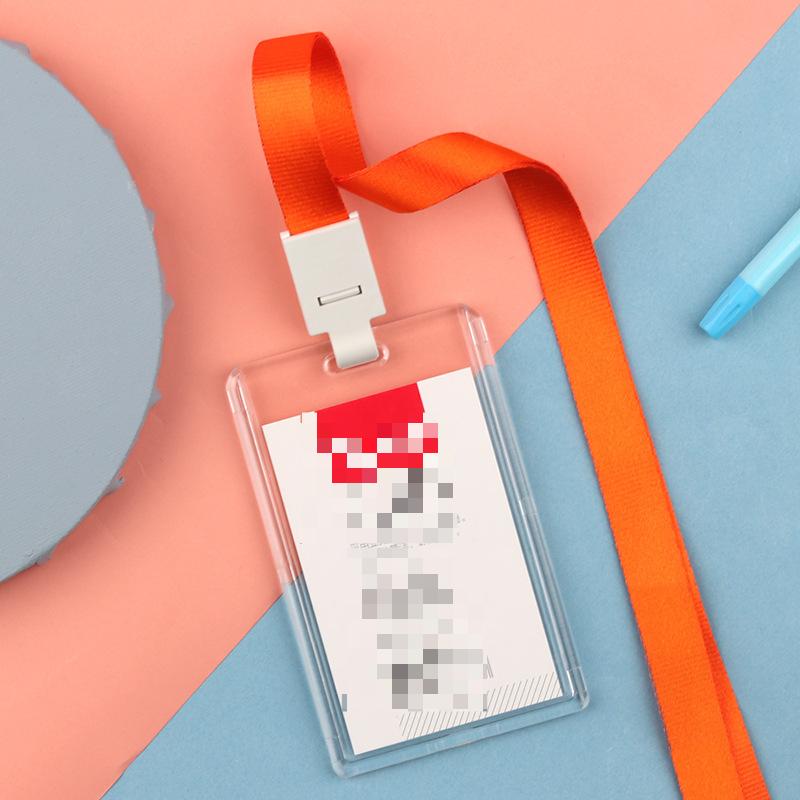 Fashion Acrylic Transparent Bus Cards Sleeve Employee Work Card Holder with Lanyard Work Card Cover Women Men Credit Card Holder