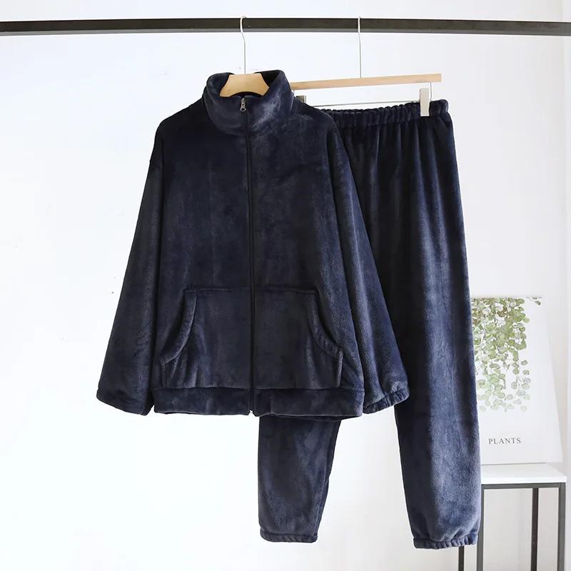 Women Sleepwear Winter Home Wear Thicken Pajamas Set Warm Coral Fleece High Collar